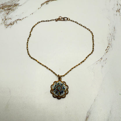 Copper Tone Chain White Glass Flower Design Pendant Doll Necklace • 18 Inch Fashion Doll Jewelry