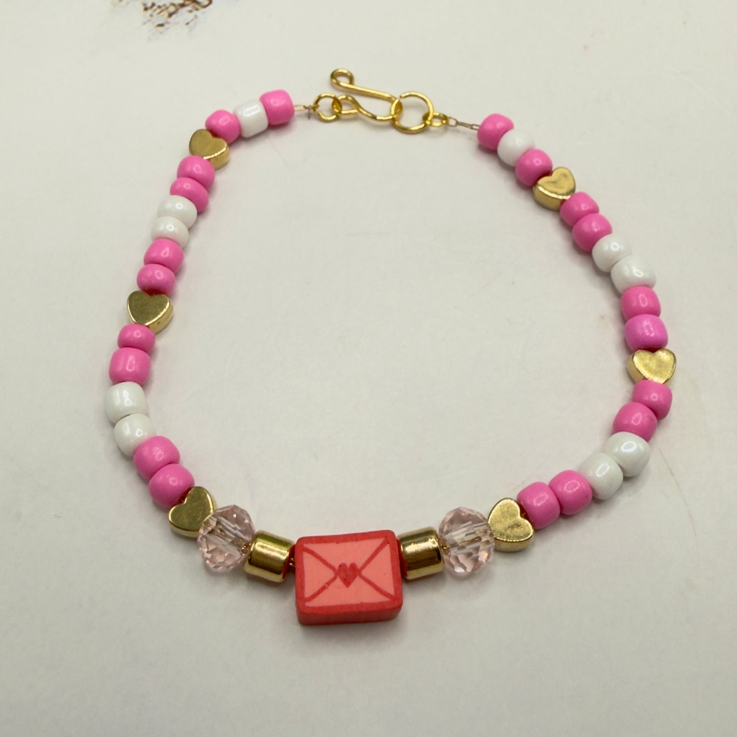 Love Letter Charm Pink White Gold Beaded Valentine’s Day Doll Necklace • 18 Inch Fashion Doll Jewelry