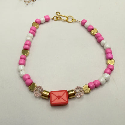 Love Letter Charm Pink White Gold Beaded Valentine’s Day Doll Necklace • 18 Inch Fashion Doll Jewelry