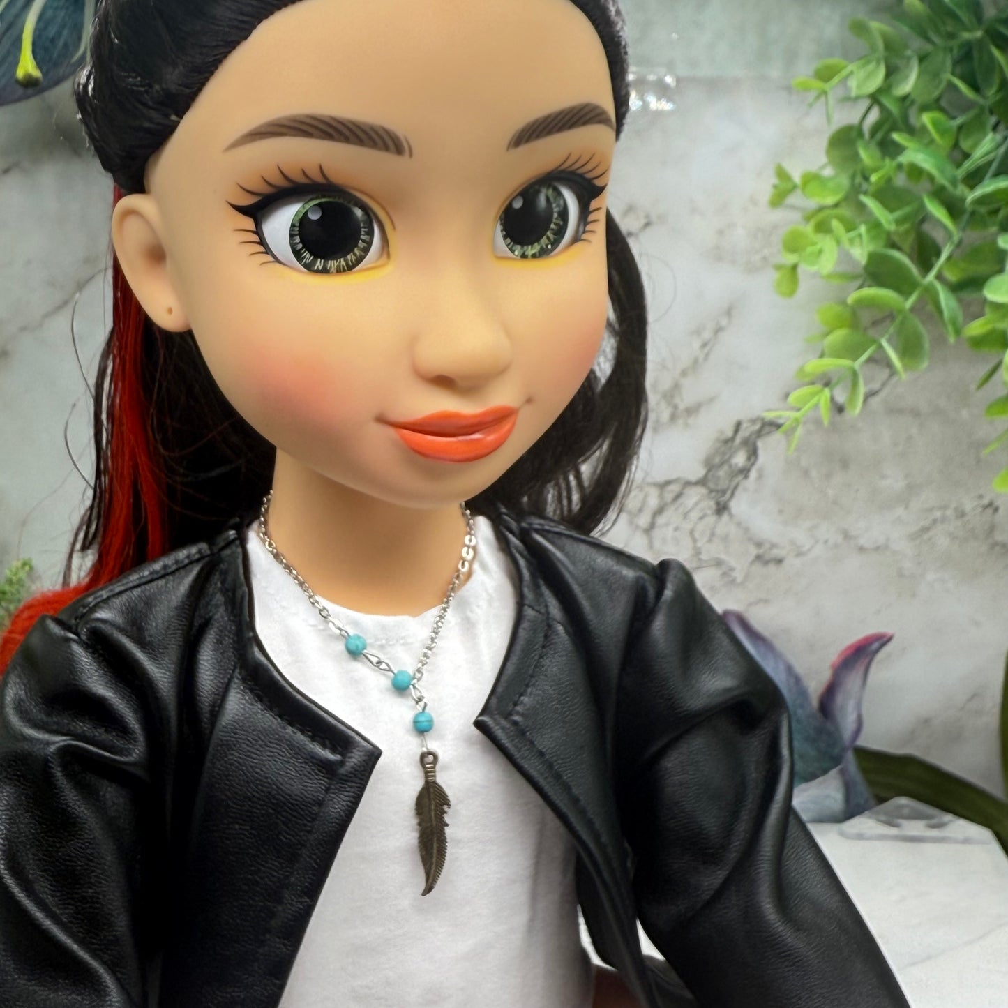 Turquoise Blue Beads Silver Feather Native Western Style Doll Necklace • 18 Inch Fashion Doll Jewelry