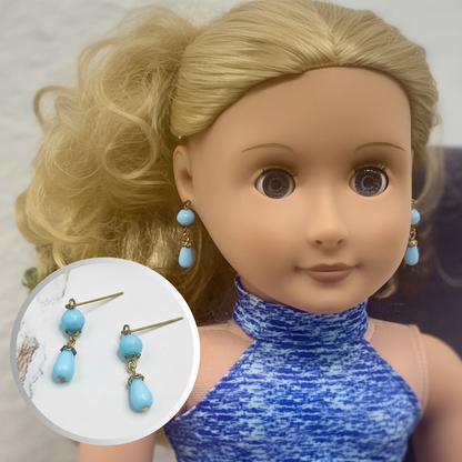 Blue Glass Gold Dangle Doll Earrings • 18 Inch Fashion Doll Jewelry