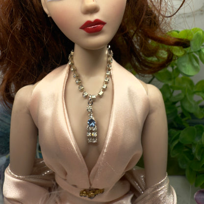 Clear & Blue Rhinestone Y-Drop Doll Necklace • 16 Inch Fashion Doll Jewelry