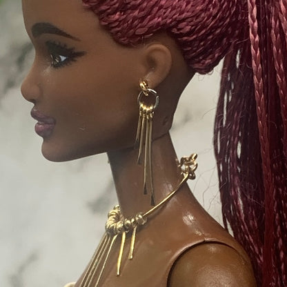 Gold Tone Multi Dangle Necklace Earring Set • 10-12” 1:6 Doll Jewelry