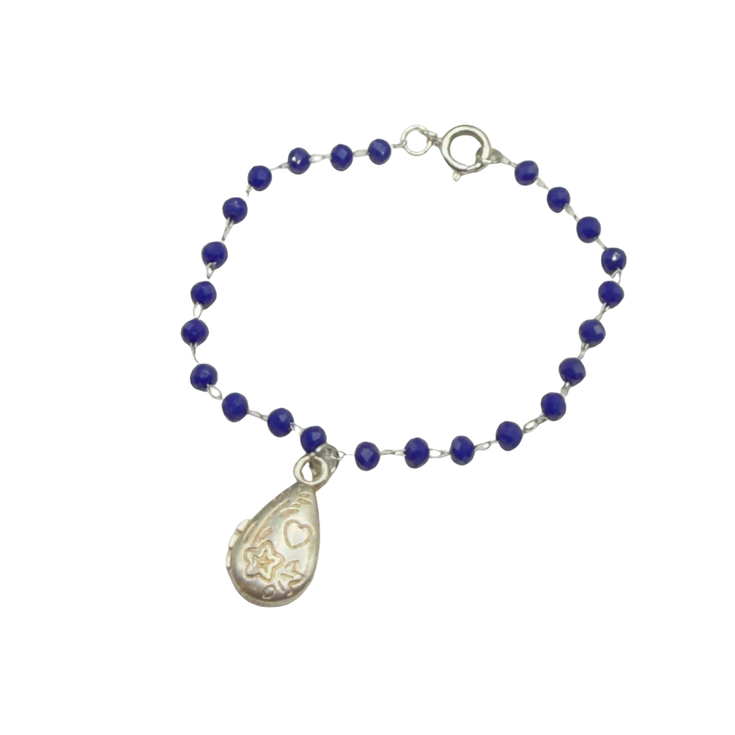 Blue Glass Crystal Beaded Chain Silver Teardrop Heart Flower Design Pendant Doll Necklace • 18 Inch Fashion Doll Jewelry