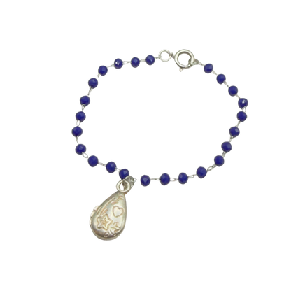 Blue Glass Crystal Beaded Chain Silver Teardrop Heart Flower Design Pendant Doll Necklace • 18 Inch Fashion Doll Jewelry