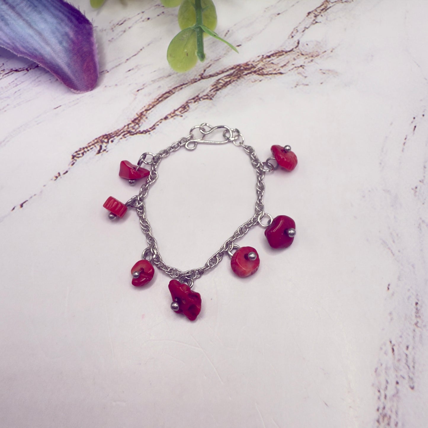 Red Stone Dangles Silver Chain Doll Necklace • 16 Inch Fashion Doll Jewelry