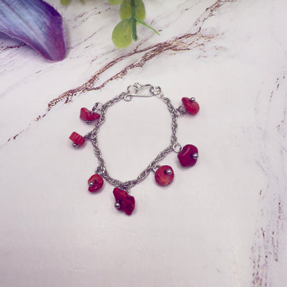 Red Stone Dangles Silver Chain Doll Necklace • 16 Inch Fashion Doll Jewelry