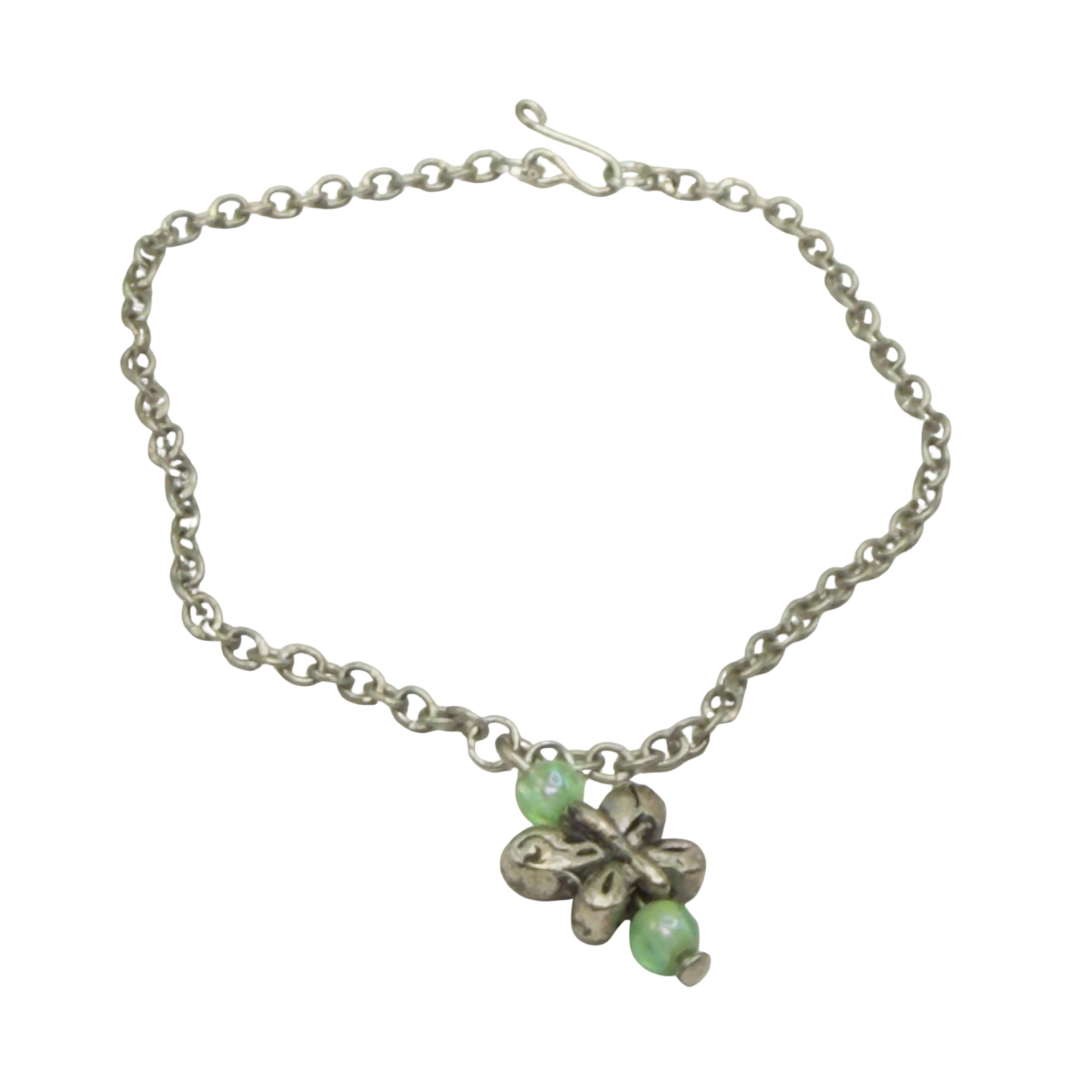 Butterfly Charm Green Bead Accents Silver Chain Doll Necklace • 18 Inch Fashion Doll Jewelry