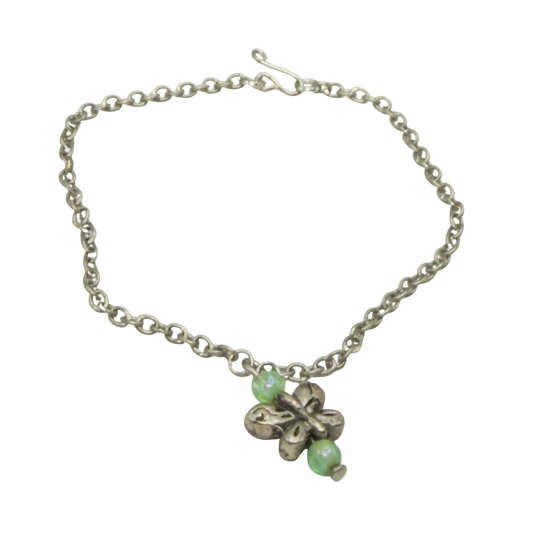 Butterfly Charm Green Bead Accents Silver Chain Doll Necklace • 18 Inch Fashion Doll Jewelry