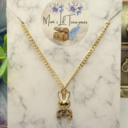 Bunny White & Black Enamel Detail Charm Doll Necklace Easter • 18 Inch Fashion Doll Jewelry