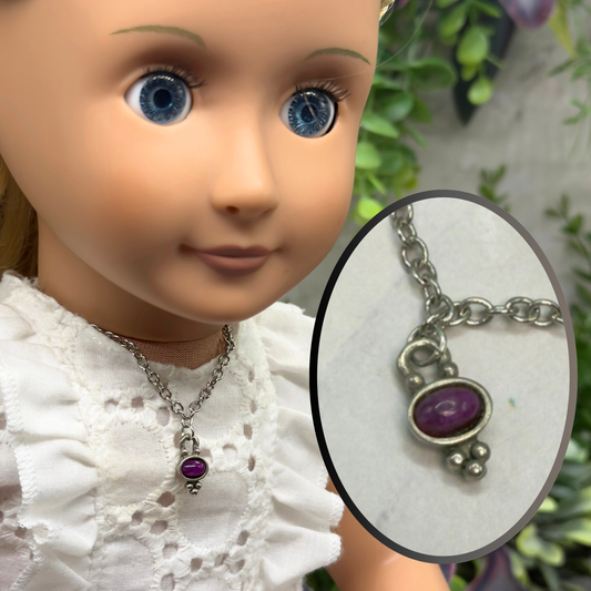 Purple Burgundy Enamel Charm Silver Chain Doll Necklace• 18 Inch Fashion Doll Jewelry