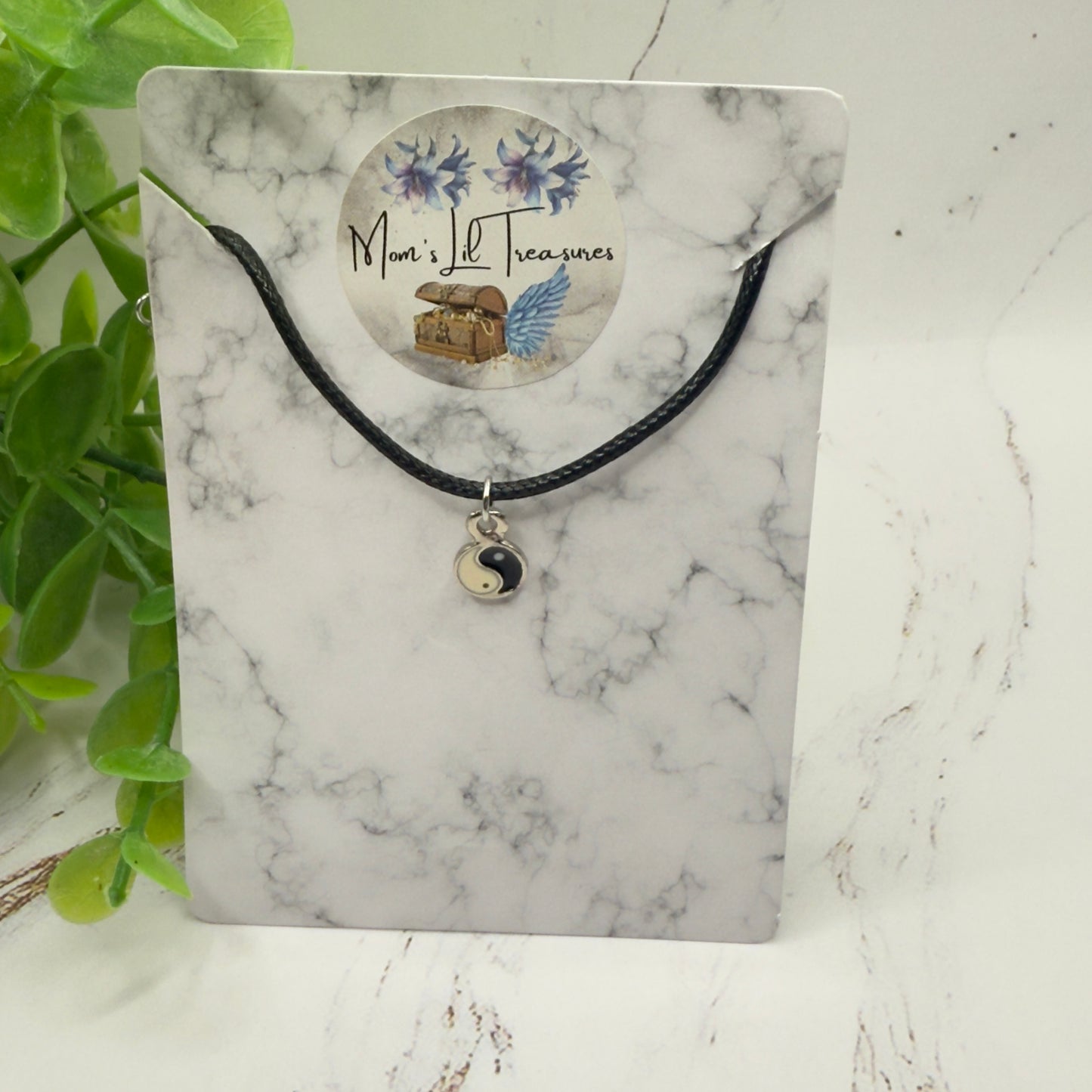 Yin-Yang Charm Black Nylon Cord Doll Necklace • 14 Inch Doll Jewelry