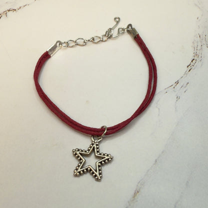 Silver Star Pendant Dark Burgundy Wine Red Fabric Cord Doll Necklace • 18 Inch Fashion Doll Jewelry