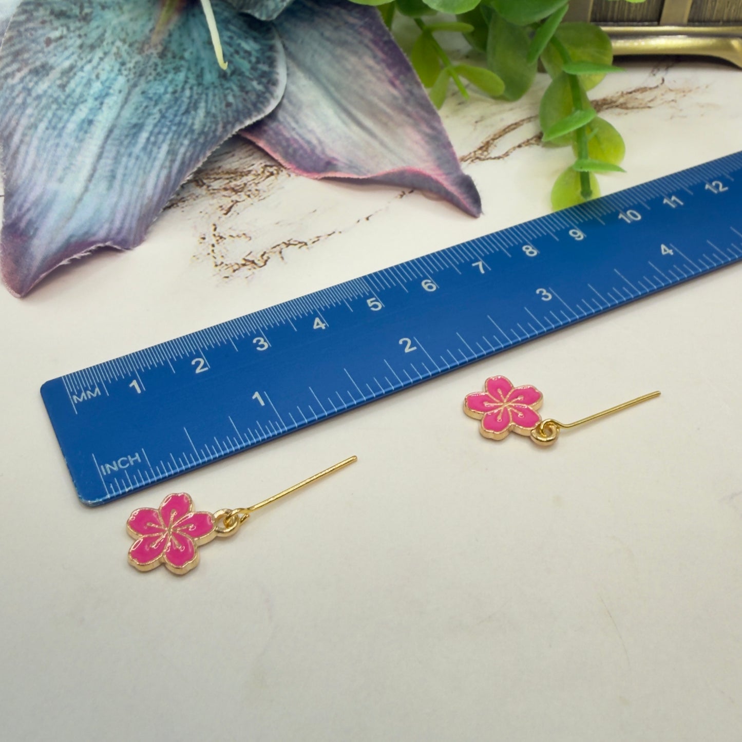 Bright Pink Sakura Cheery Blossom Flower Dangle Doll Earrings • 18 Inch Fashion Doll Jewelry