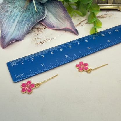 Bright Pink Sakura Cheery Blossom Flower Dangle Doll Earrings • 18 Inch Fashion Doll Jewelry