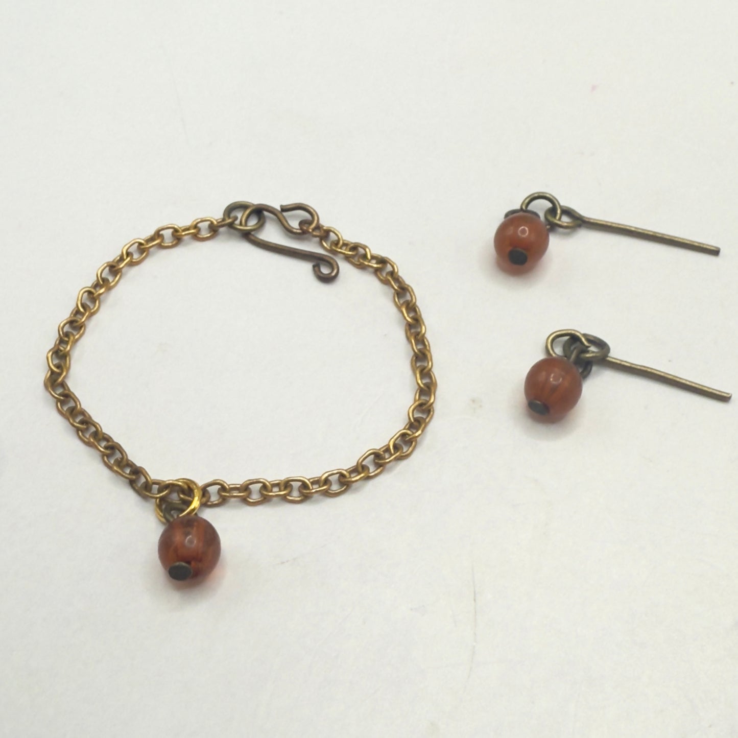 Brown Acrylic Drop Bead Gold Chain Doll Necklace & Earrings • 14 Inch Fashion Doll Jewelry