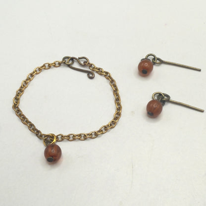 Brown Acrylic Drop Bead Gold Chain Doll Necklace & Earrings • 14 Inch Fashion Doll Jewelry