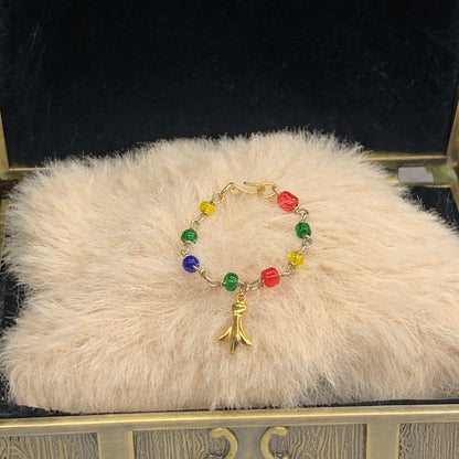 Multi Color Glass Bead Gold Charm Doll Necklace • 16 inch Fashion Doll Jewelry