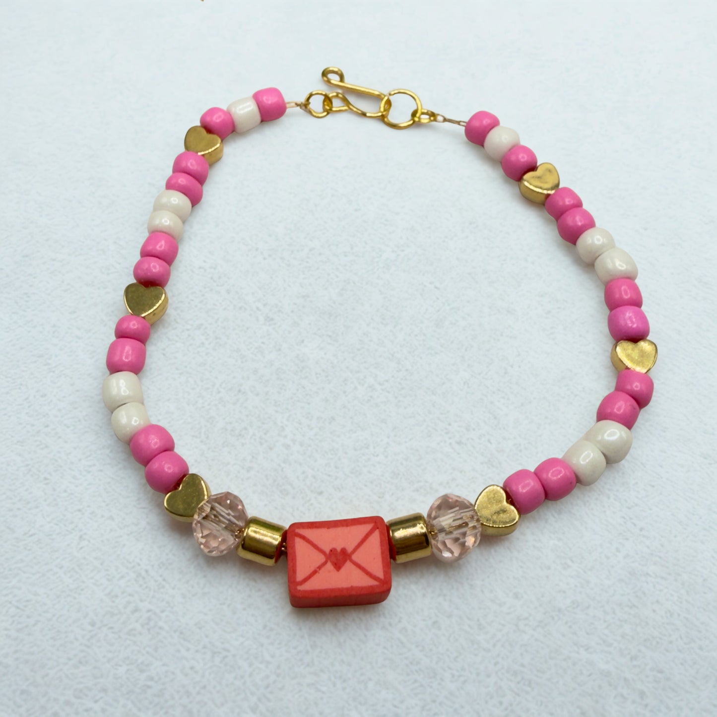 Love Letter Charm Pink White Gold Beaded Valentine’s Day Doll Necklace • 18 Inch Fashion Doll Jewelry