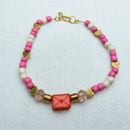 Love Letter Charm Pink White Gold Beaded Valentine’s Day Doll Necklace • 18 Inch Fashion Doll Jewelry