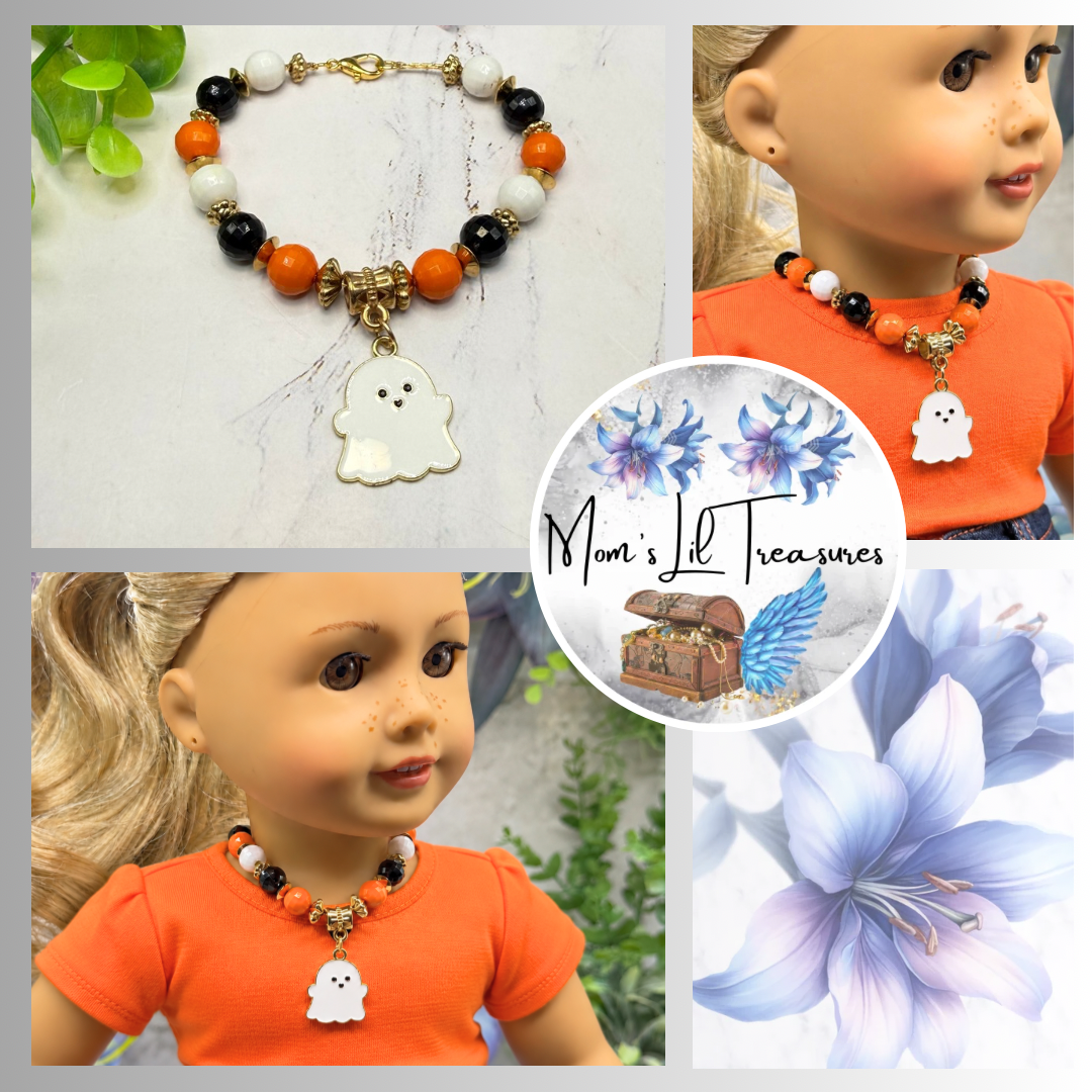 Halloween Ghost Charm Beaded Doll Necklace | fits 18 Inch Fashion Doll • American Girl