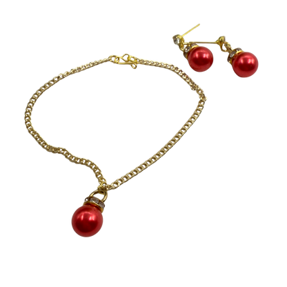 Red Pearly Christmas Ornament Charm Doll Necklace & Earrings Set • 18 Inch Fashion Doll Jewelry