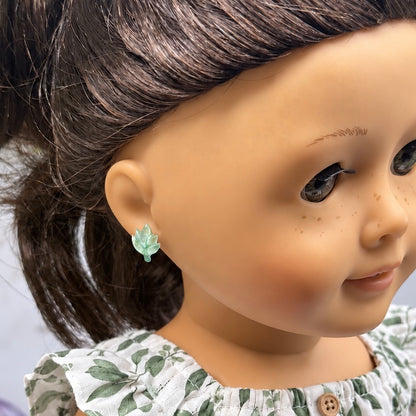 Green Fall Leaf 2mm Post Doll Earrings | fits 18 Inch Fashion Doll • American Girl