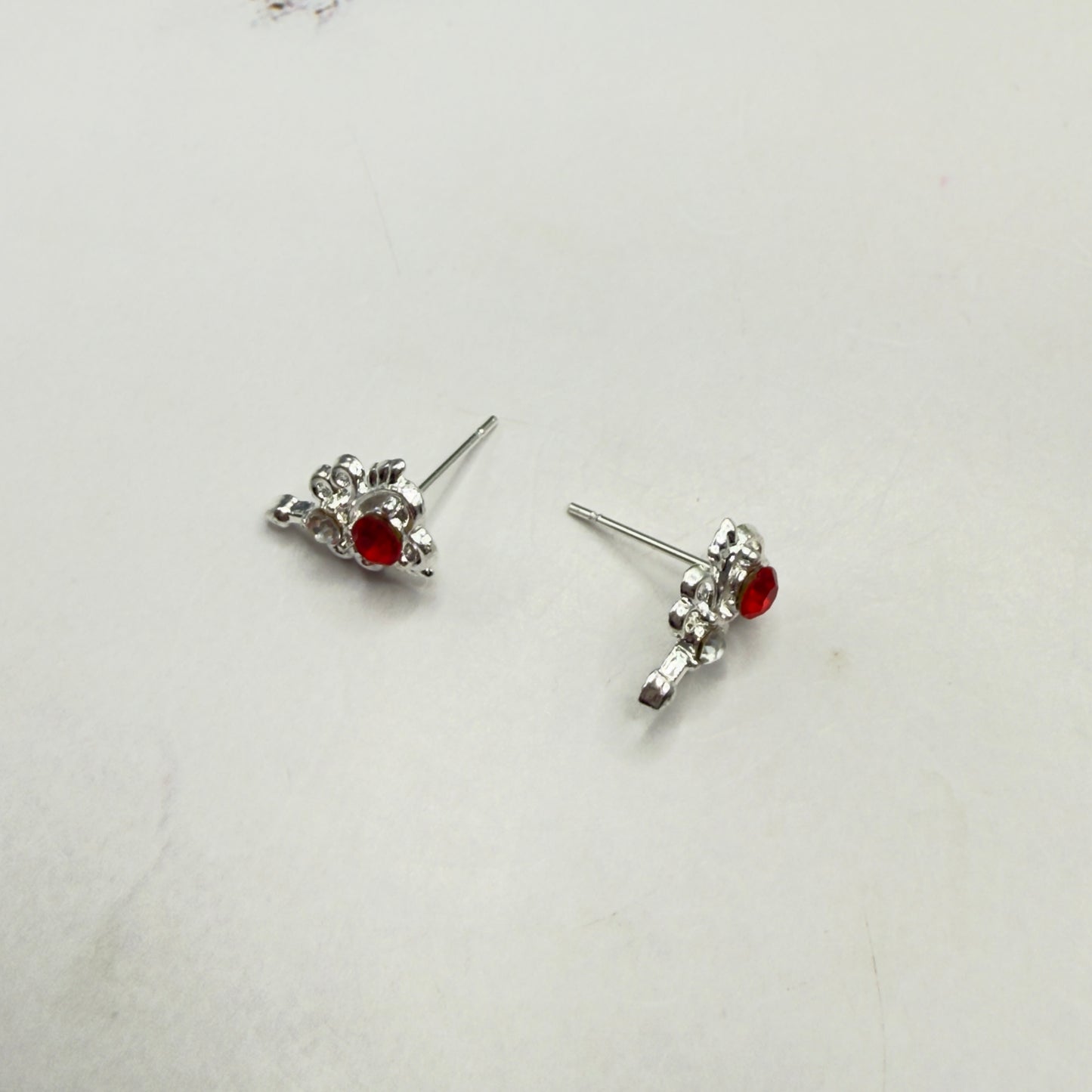 Red Rhinestone Heart Silver Wings Wand Design Post Doll Earrings • 18 Inch Fashion Doll Jewelry