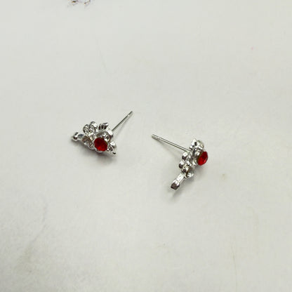 Red Rhinestone Heart Silver Wings Wand Design Post Doll Earrings • 18 Inch Fashion Doll Jewelry