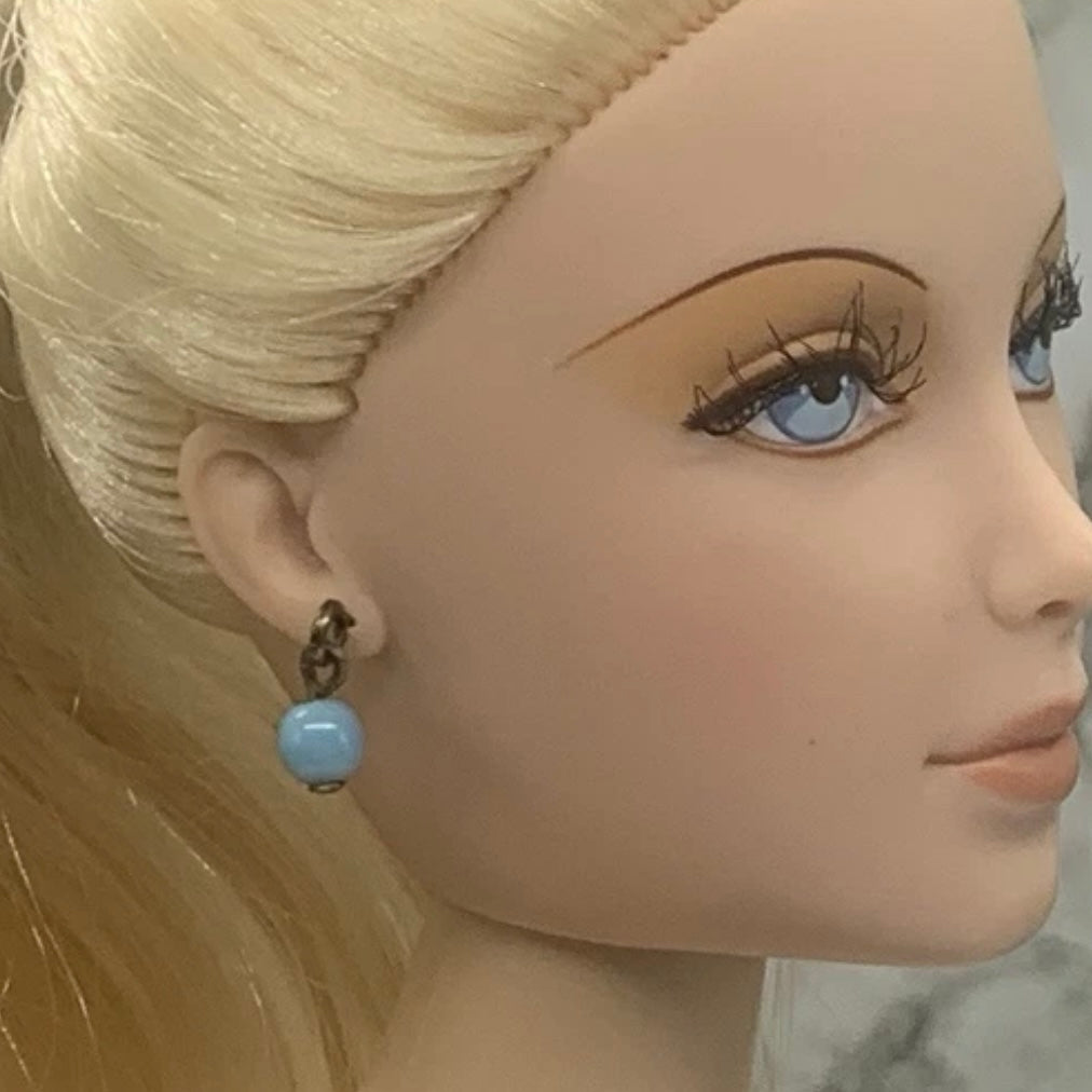Turquoise Blue Glass Drop Dangle Doll Earrings • 16 Inch Fashion Doll Jewelry