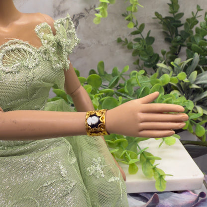 Black & White Cameo Gold Filigree Cuff Doll Bracelet • 16” Fashion Doll Jewelry