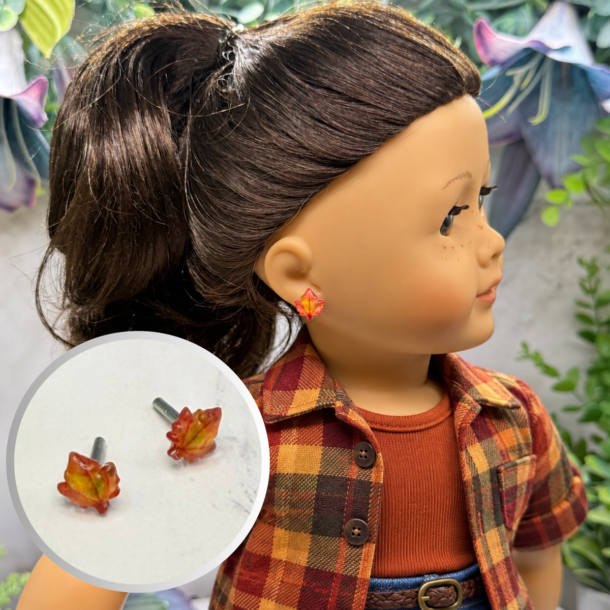 Autumn Fall Maple Leaf 2mm Post Doll Earrings | fits 18 Inch Fashion Doll • American Girl