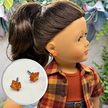 Autumn Fall Maple Leaf 2mm Post Doll Earrings | fits 18 Inch Fashion Doll • American Girl