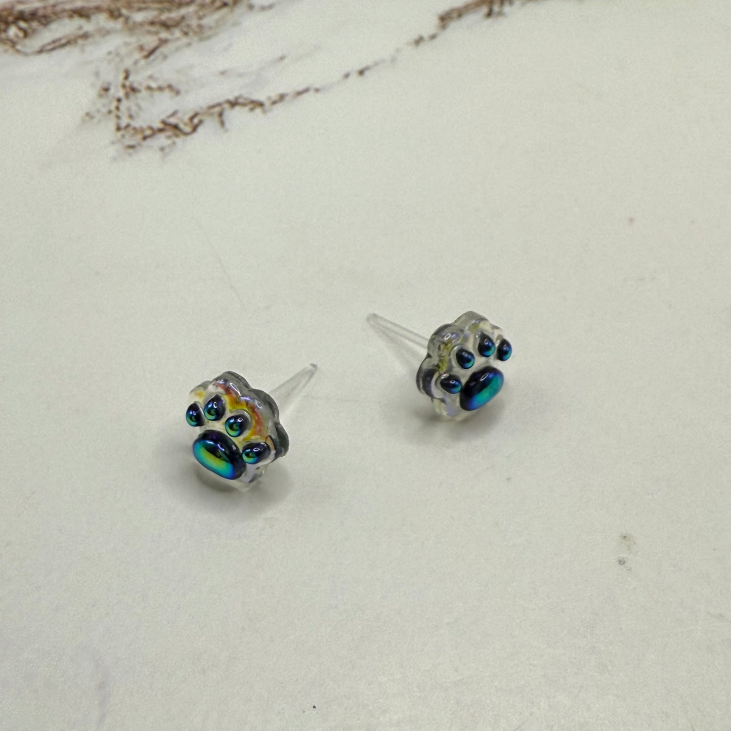 Dark Blue Iridescent Acrylic Paw Print Doll Earrings • 18 Inch Fashion Doll Jewelry