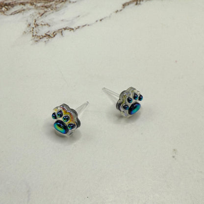 Dark Blue Iridescent Acrylic Paw Print Doll Earrings • 18 Inch Fashion Doll Jewelry