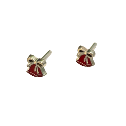 Burgundy Red Silver Christmas Bell Post Doll Earrings • 2mm Post for 18 Inch Fashion Doll