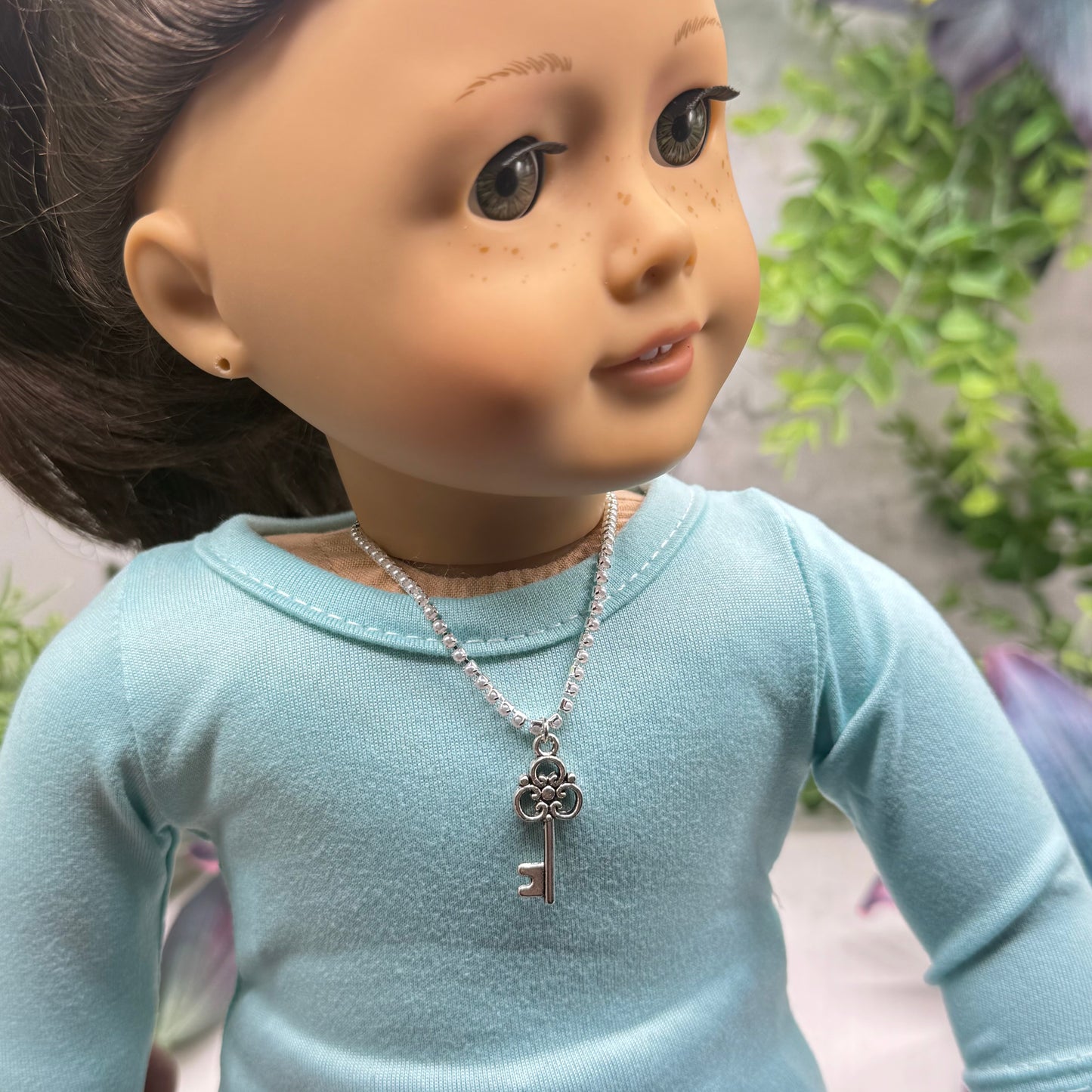 Silver Key Charm Pearl Cup Chain Doll Necklace • 18 Inch Fashion Doll Jewelry