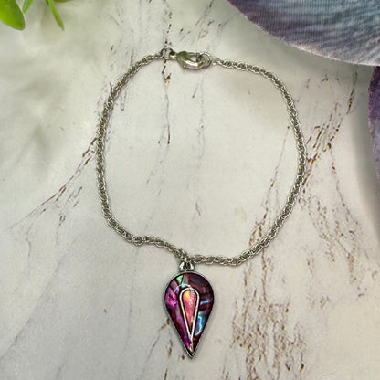 Teardrop Multi Color Abalone Charm Silver Chain Doll Necklace • 18” Doll Jewelry