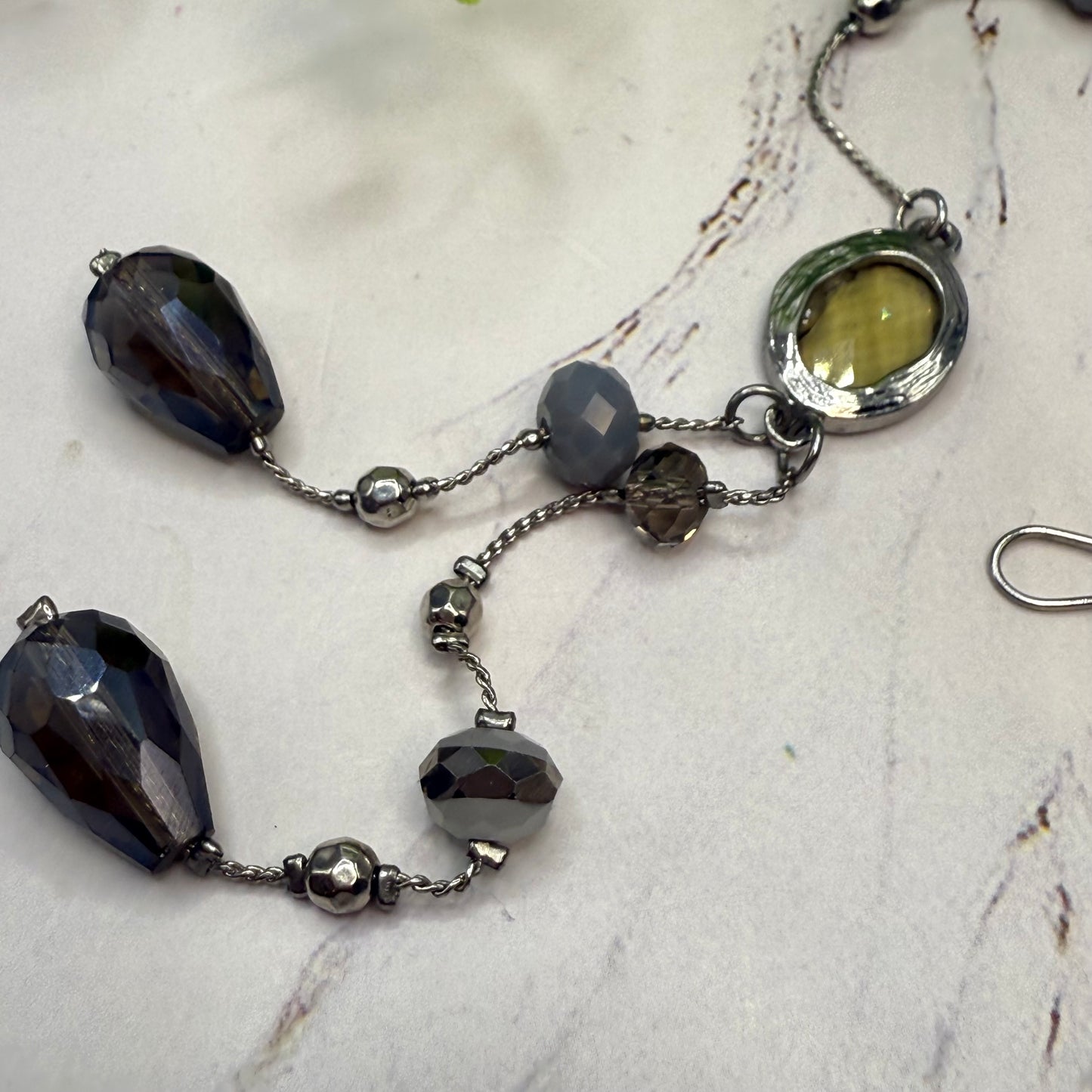 Gray Metallic Glass Crystal Dangle Silver Chain • Car Mirror Charm / Sun Catcher