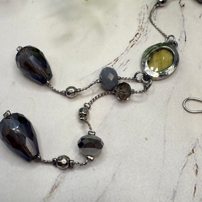 Gray Metallic Glass Crystal Dangle Silver Chain • Car Mirror Charm / Sun Catcher