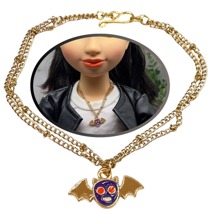 Cartoon Bat Pendant Double Gold Chain Doll Necklace Halloween 
• 18 Inch Fashion Doll Jewelry