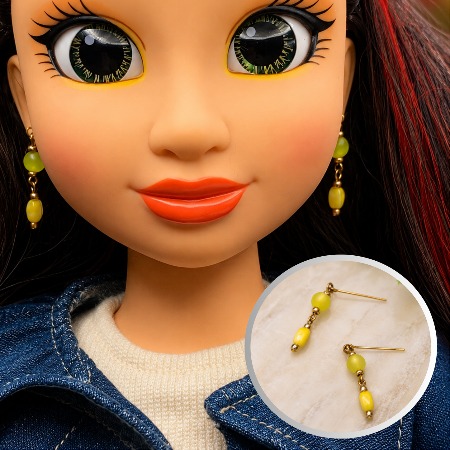 Yellow Glass Dangle Doll Earrings • 18 Inch Fashion Doll Jewelry