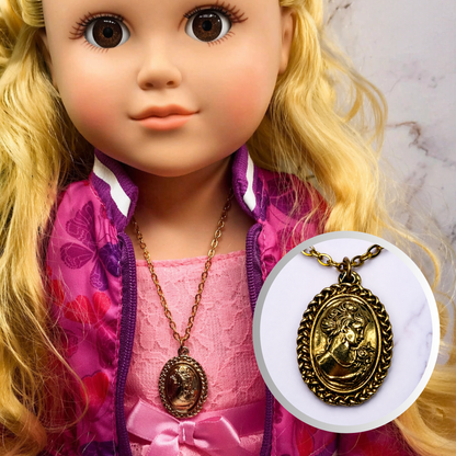 Gold Tone Cameo Pendant Doll Necklace • 18 Inch Fashion Doll Jewelry