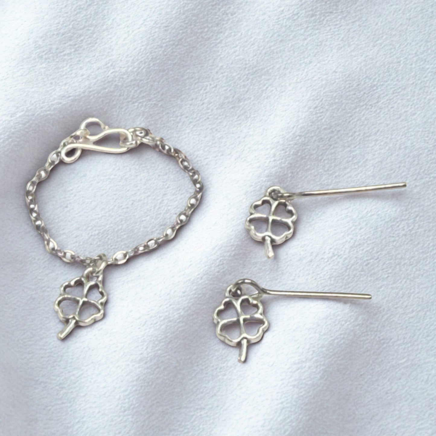 Silver Clover Shamrock Charm Doll Necklace & Earrings • 10-12 Inch Fashion Doll Jewelry 1:6