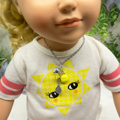 Love Tennis Multi Charm Silver Doll Necklace • 18 Inch Fashion Doll Jewelry