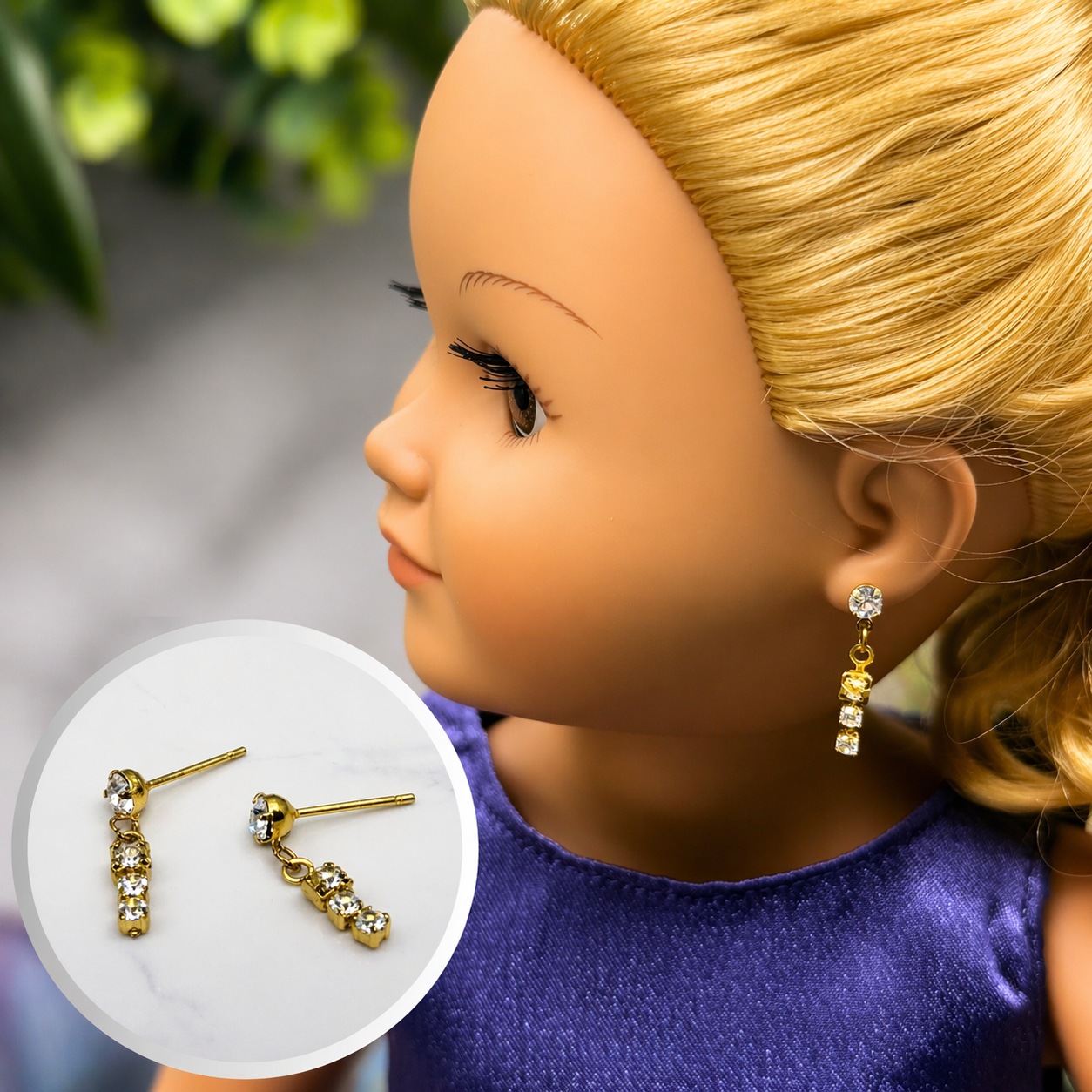 Clear 3 Rhinestone Drop Dangle Post Doll Earrings 
 • 18 Inch Fashion Doll Jewelry