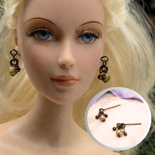 Brown Glass Marble Speckled Multi Dangle Doll Earrings • 16” Doll Jewelry