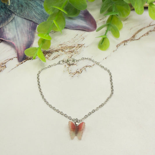Coral Red Brown Gradient Butterfly Charm Silver Doll Necklace • 18 Inch Fashion Doll Jewelry