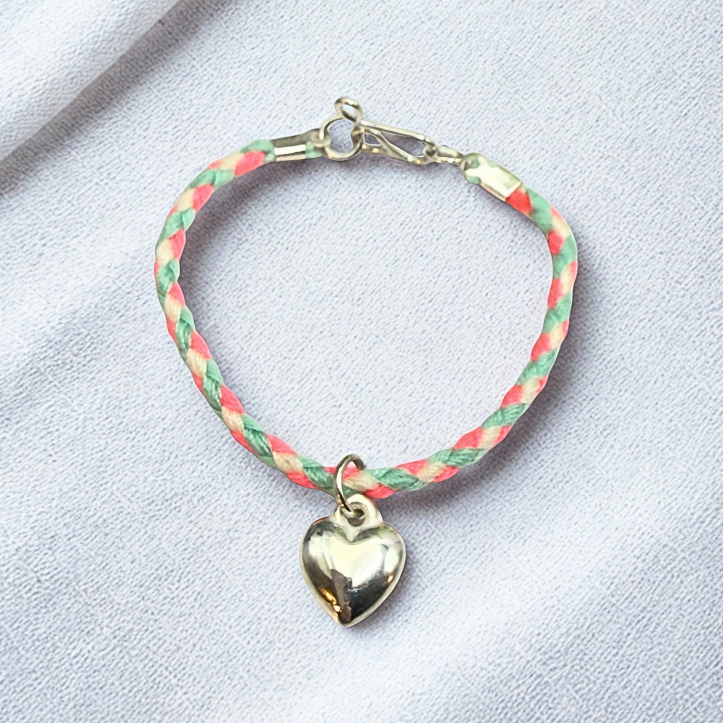 Pink Blue White Braided Thread Doll Necklace w/ Silver Heart Charm • 14 Inch Fashion Doll Jewelry