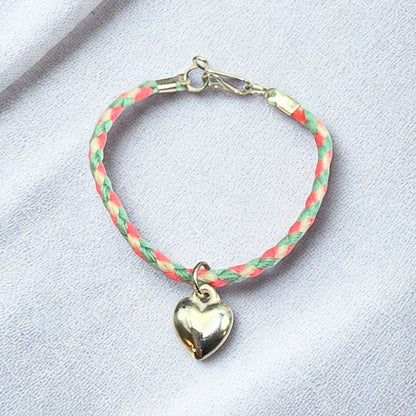 Pink Blue White Braided Thread Doll Necklace w/ Silver Heart Charm • 14 Inch Fashion Doll Jewelry